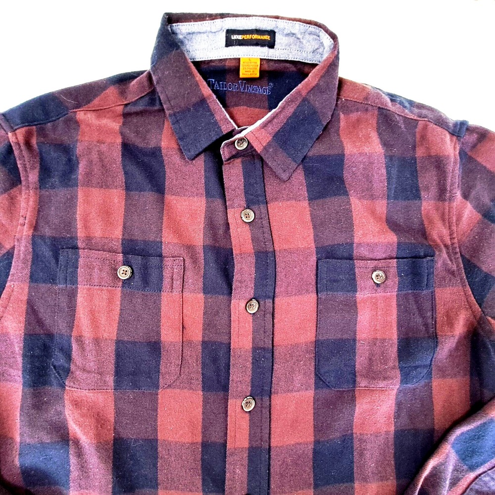 Tailor Vintage Men's XL LuxePerformance Flannel Shirt Blue Burgundy Plaid‎